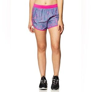 Under Armour Sz L Fly by 2.0 Printed Running Shorts Blue Purple Pink Splatter